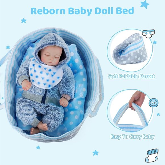 20inch Full Body Vinyl Newborn Baby Dolls Poseable Limbs Leo with bassinet Boy - Picture 4 of 7